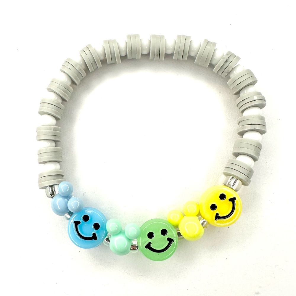 Smile Mouse Ears Heishi Clay Polymer Stretch Bracelet Stackable Layering Jewelry